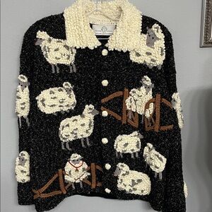 Black and Cream Sheep Patterned Cardigan